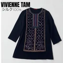 タグ付未使用 定価3.5万 花柄刺繍 スリットスリーブ七分袖トップス