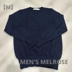 美品✨MEN'S MELROSE ネイビー Vネックセーター 【M】紺　ケーブル
