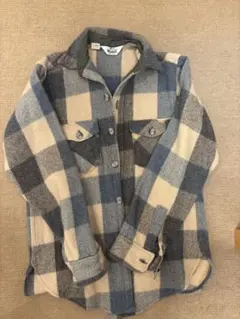Woodrich ウールネルシャツ 青ベージュチェック