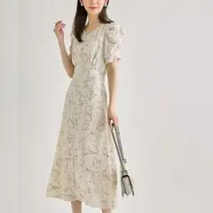 トッコクローゼット　バックレースアップラインフラワープリントワンピース　M