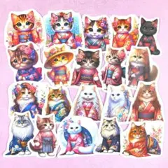 和風ねこ 着物猫 フレークシール ハンドメイド