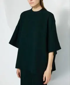 ENFOLD ブラック ノーカラーボックスブラウス