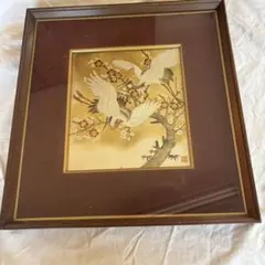 額装「桂月刀」純金/純銀P/彫金製品・梅図/額縁/短冊額/オブジェ 
