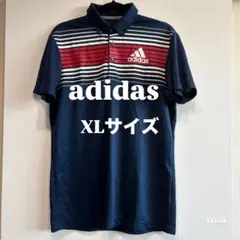 【adidas／アディダス】ストライプ ポロシャツ メンズ XL ゴルフウェア