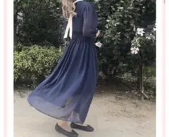 【Le.ema】　パーティードレス　綺麗めロングワンピース　ネイビー