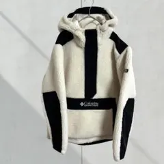 Columbia ボアフリース アノラックパーカー M 白黒 フード刺繍