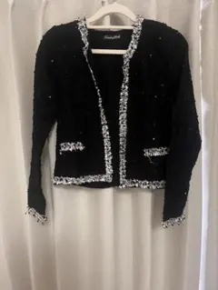 ブラック ビーズ装飾 カーディガン