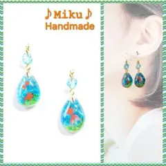 No.643-A 金魚☆琉球ガラス☆夏☆しずく型☆レジン☆ピアス