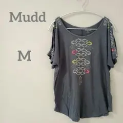 Tシャツ 【M】Mudd エスニック柄 グレー ヨガ ダンス肩スリット