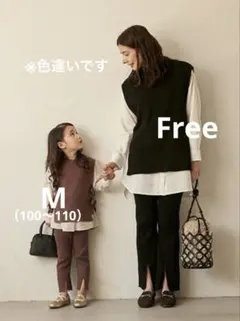 プティマインリアン　親子お揃い　親子リンクコーデ　ニットベスト　シャツブラウス