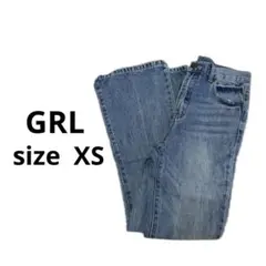 試着のみ GRL ハイウエストセミフレアパンツデニム ケミカルブルー