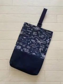 ラスト1点！紺色ダイナソー化石柄 シューズケース ハンドメイド