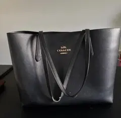 COACH 肩掛け ロゴ金具 ブラック レザートートバッグ A4収納可