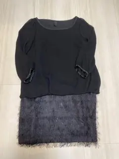 ワンピース　ブラック　フリンジスカート　フォーマル