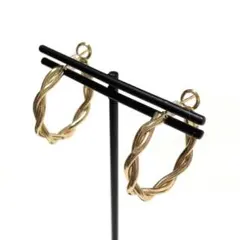 P066 silver925 ゴールド ツイストデザイン フープ ピアス