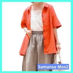 Samansa Mos2 サマンサモスモス 二つ並びボタンシャツ レッド 赤