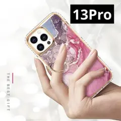 【iPhoneケース】13Pro スマホケース　スマホリング付き　ピンクベース