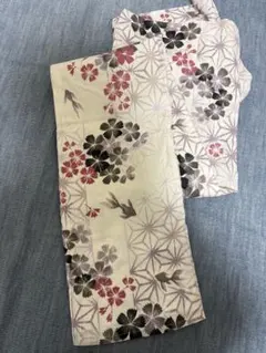 金魚花柄浴衣・帯セット　白