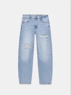ZARA ダメージ加工バギーレースデニムパンツ 34 - メルカリ