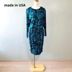 ヴィンテージ USA製 花柄 フラワープリント長袖 レーヨンワンピース N198