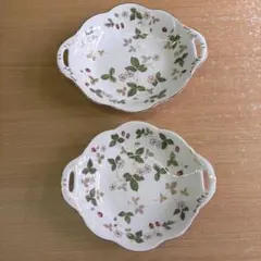 ウェッジウッド ワイルドストロベリー 花柄陶器ボウル 大小2個セット 英国製