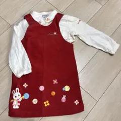 ミキハウス　赤いウサギ刺繍ジャンバースカート