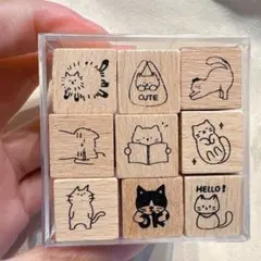 猫の木製スタンプ 9個セット