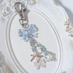 【No.251】ビーズキーホルダー　チャーム　水色　メンカラ　推し活　アイドル