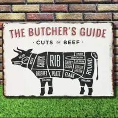 牛ブリキ看板 ブッチャーガイド アメリカン雑貨ビーフ　焼肉 ステーキ