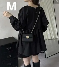 プロズヴェール　バックパールドルマンペプラムブラウス　M ブラック