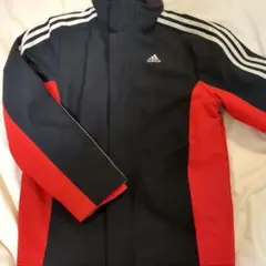 adidas キッズコート 黒/赤 ストライプ　160㌢