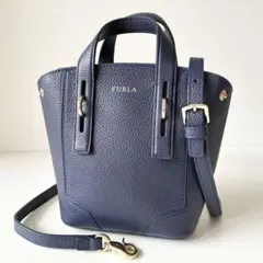 FURLA DEVA ミニトートバッグ ショルダー付 紺色 ネイビー - メルカリ