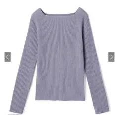 スクエアネックリブニットトップスrut072 ブルー　Mサイズ