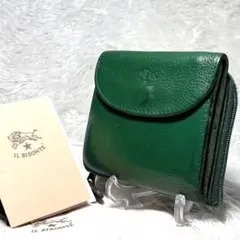 【訳あり】イルビゾンテ 二つ折り財布 グリーン ラウンドジップ 保存袋 カード付