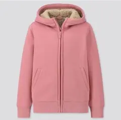 UNIQLO キッズ ボアスウェットフルジップパーカー ピンク 150
