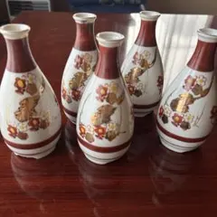 陶器製 花柄 日本酒用徳利 5個セット　九谷焼き