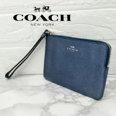 COACH コーチ L字ファスナー ポーチ リストレット レザー ブルーのサムネイル