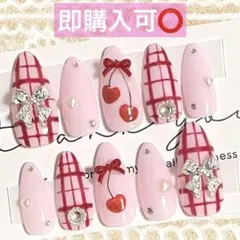 ネイルチップ現品オーダー量産型フレンチガーリースナ系ワンホン赤ピンクさくらんぼ