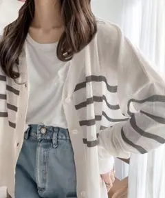 【美品】JaVa 2wayシアーボーダーカーディガン　ジャバ