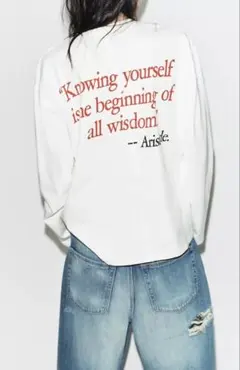 ZARA テキスト入りロングスリーブTシャツ
