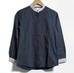 ユニクロ×イネス　バンドカラーに水玉＆サークル模様の切替ブラウス　シャツ