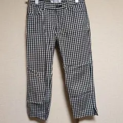 ギンガムチェック　七分丈パンツ　モノトーン　S　美品　古着のサムネイル