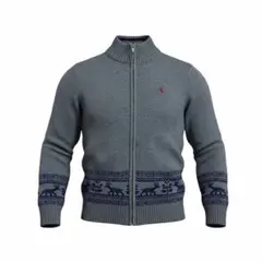 【美品】ポロラルフローレン フルジップ ニット コットン100% グレー M 鹿のサムネイル