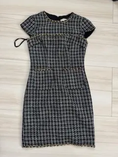 ブラック チェーンツイードドレス