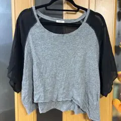 MOUSSY オーバーシルエットTシャツ グレーブラック　シアー　異素材　重ね着