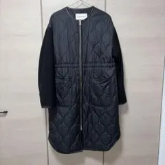 【BEAMS】キルティングコート 袖切り替え ノーカラー ウエストドローコート