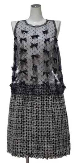 美品 CHANEL ツイード レース チュニック ワンピース ドレス 34