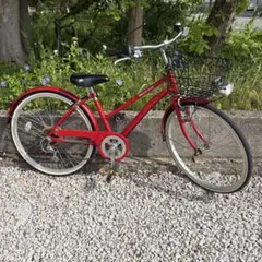 【引き取り限定】自転車　中古車　変速　シティサイクル 赤　茶色サドル 引き取り限定】自転車 中古車 変速 シティサイクル 赤 茶色サドル
