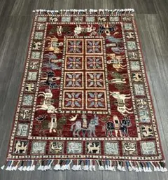 美品】高級中国段通 大判絨毯ドラゴン＆シルクロードモチーフ