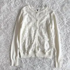 【ソブSov.】ダル糸刺繍天竺ニットカーディガン レース　クルーネック38　白のサムネイル